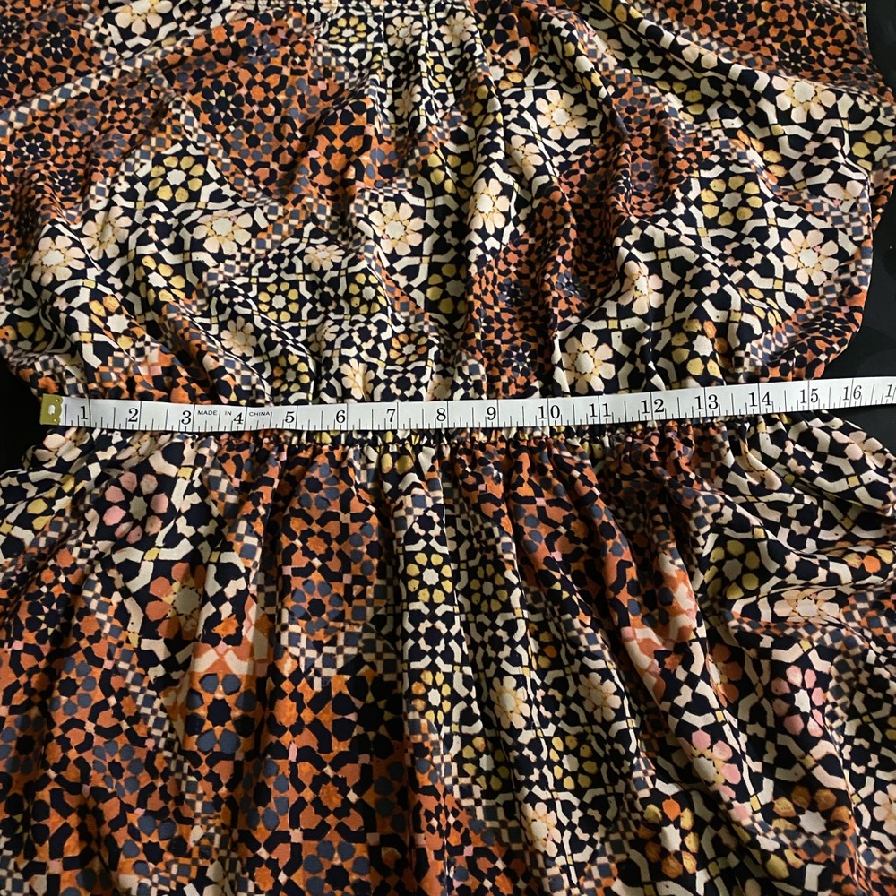Lauren Conrad Pleated Abstract Mosaic Print Shift Dress  XXL, Peachy Orange - Picture 7 of 9
